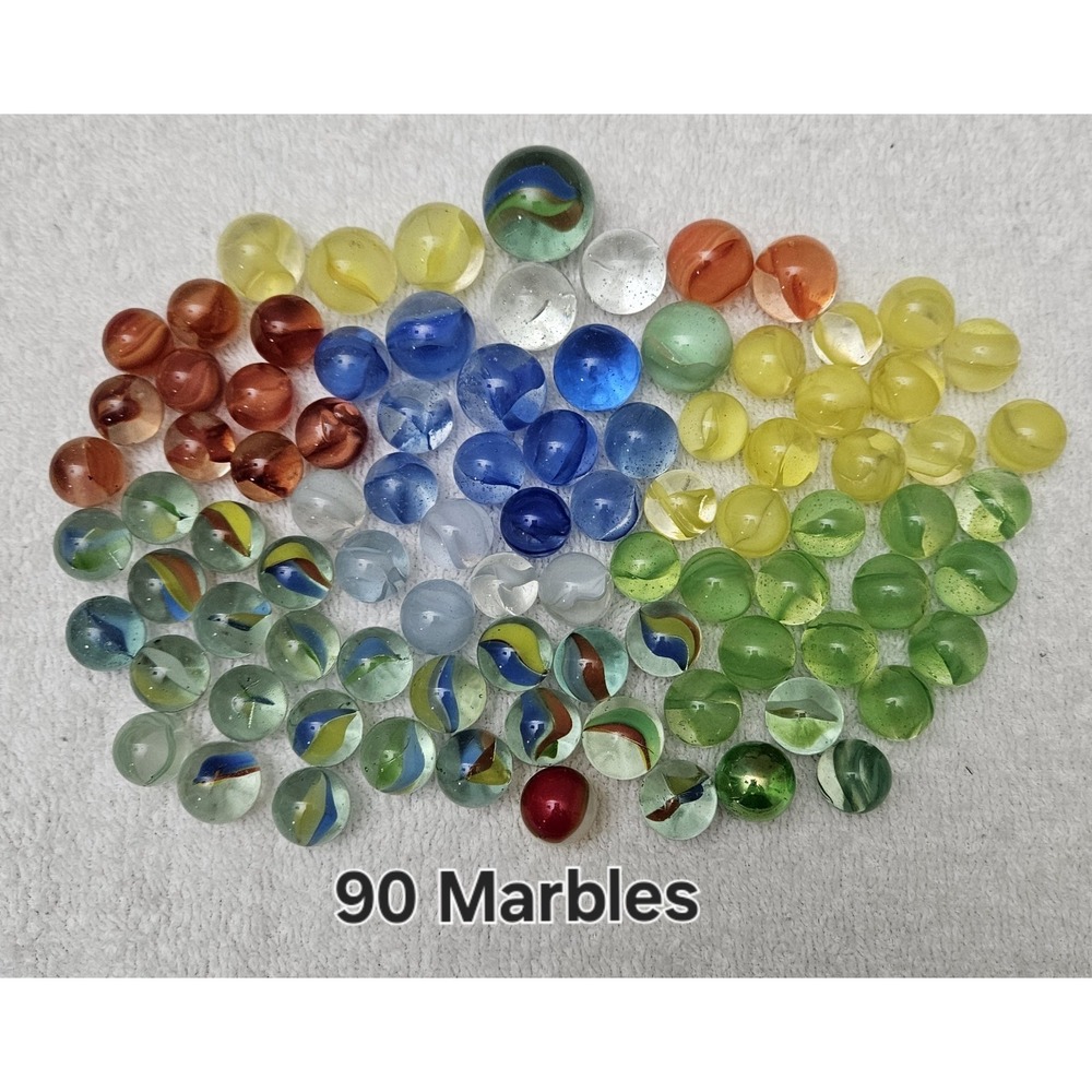 Mixed Marbles 90 Total Glass Three Different Sizes Colors Yellow‎ Blue Green Mix
